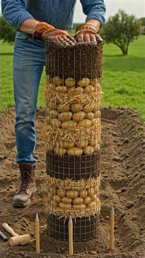 Potato Tower Timelapse (15 Seconds) | Straw + Soil Layers → Water → Growth Reveal 🥔🌿