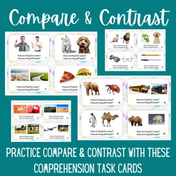 Compare and Contrast Task Cards | 40 Cards | Reading Comprehension | ELA Grades