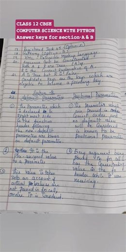CLASS 12 PYTHON board answer keys for SECTION-A & B 2025-26