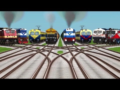 8 Trains Rush Over Crass At Bumpy Forked Tracks || Gaming Videos || Train Simulator Classic