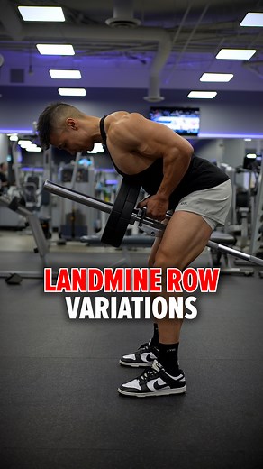 Landmine Row Variations (KNOW THE DIFFERENCE!) If you perform single-arm landmine rows, the focus is primarily on the lats, with some engagement of the traps for stability. Using a V-handle for bilateral landmine rows shifts more emphasis to the middle-to-lower traps, while still heavily recruiting the lats. Gripping the barbell sleeve (end of the barbell) places greater emphasis on the rear delts and the upper-to-middle traps, altering the movement mechanics to target the upper back more. Exerc