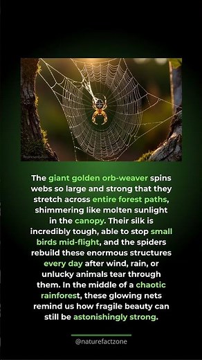 The spider with golden silk. Golden orb‑weavers spin massive shimmering webs strong e...