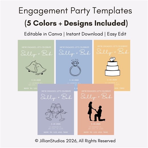 Modern Engagement Party Invitation Templates | 5 Designs, Editable Canva (digital Download) - Etsy