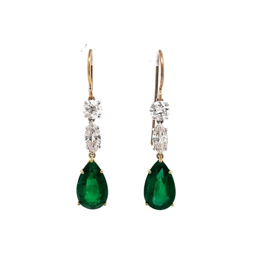 4.56 Carat Pear Emerald & Diamond Drop Earrings in 14k Yellow and White Gold - Etsy
