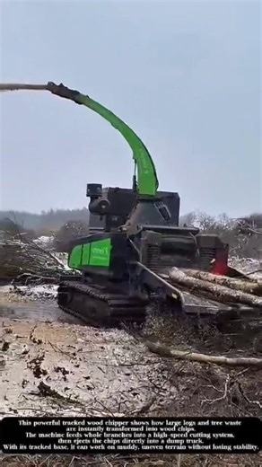 Powerful Tracked Wood Chipper Turning Logs into Wood Chips! #shorts