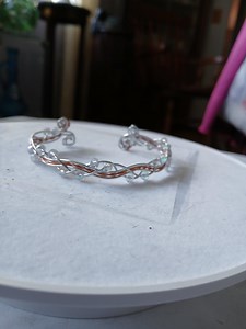 Silver and Copper Wire Cuff Bracelet With Tiny Crystals - Etsy