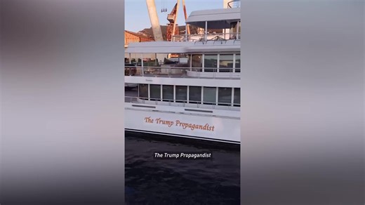 Larry Ellison's super-yacht redecorated with 'The Trump Propagandist' sticker by protest group