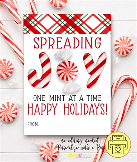 Peppermint Treat Printable | Spreading JOY One Mint at a Time Candy Holder | Candy Cane Printable | Classroom Gift Tags | Instant Download - Etsy