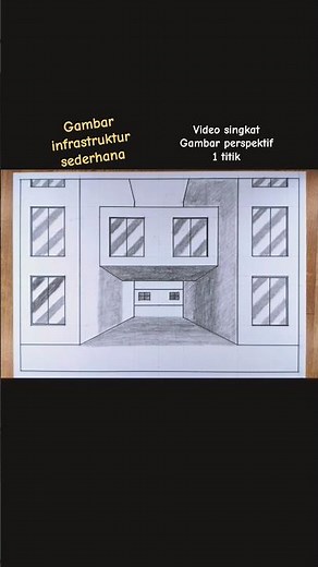 gambar perspektif 1 titik | gambar bangunan sederhana | perspective drawing tutorial #shorts