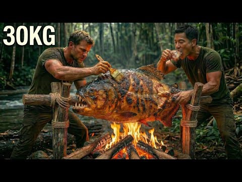 Cooking 30KG Giant Amazon Piranha in the Forest | Extreme Survival
