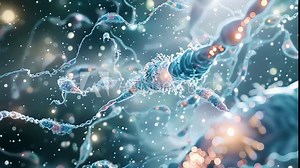 The intricate interaction between different signaling pathways shown through a dynamic network of arrows and cascading molecules within a cell. Stock Video