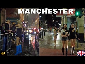 COLD & WET IN MANCHESTER - UK NIGHTLIFE WALK TOUR 4K