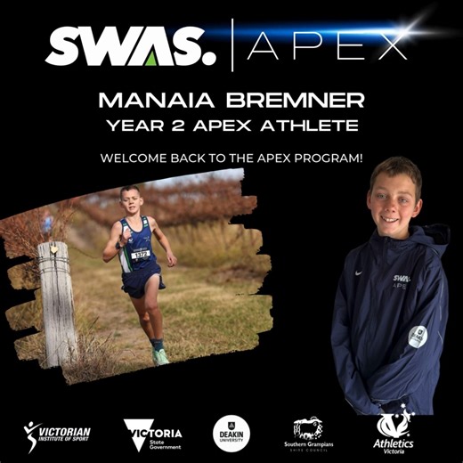 RETURNING APEX ATHLETE! We are thrilled to welcome Manaia back to the SWAS - APEX program as he looks to build on his first twelve months in SWAS. The APEX program is proudly supported by Deakin University, Warrnambool Campus Athletics South West The Hamilton and Alexandra College @athleticsvictoria @sthgrampiansshire | South West Academy of Sport