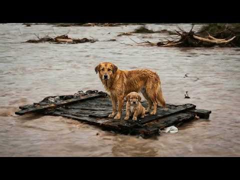 Incredible Rescue Of Dog & Puppy Stuck In Flood Will Leave You In Tears