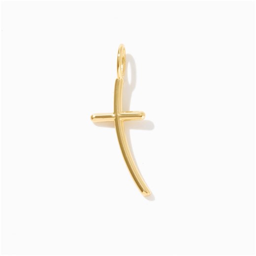 14K Solid Gold Curved Cross Pendant: Minimalist Charm - Etsy