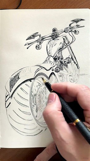 Satisfying ink drawing of a motorcycle timelapse #shorts