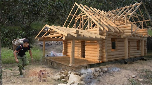 Collect natural stones, Build house foundation with stones, gravel, cement. Build dream house