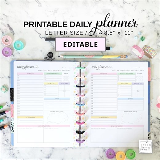 Daily Insert Editable Fit Big Happy Planner, Fillable & Printable Letter Size Half Hourly Daily Planner Pages, 11 Disc Planner Refill PDF - Etsy