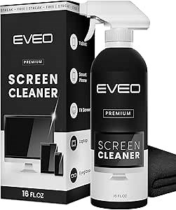 EVEO® Screen Cleaner Spray Kit (Streak-Free) TV Screen Cleaner for Smart TV, Lcd, LEd, Oled | Computer Screen Cleaner Spray and Wipe Microfiber Cloth - TV, Monitor, Laptop, iPad, Car - 6.7oz 1 Pack