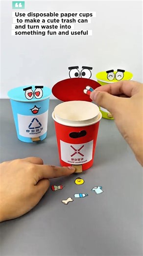 Use Disposable Paper Cups to Make a Cute Trash Can Easy Recycling Craft #diy #popular #shorts