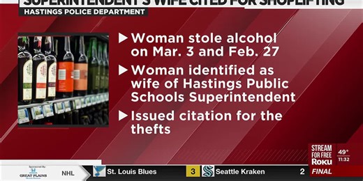 Wife of school superintendent, now-former Hastings teacher, cited for shoplifting alcohol