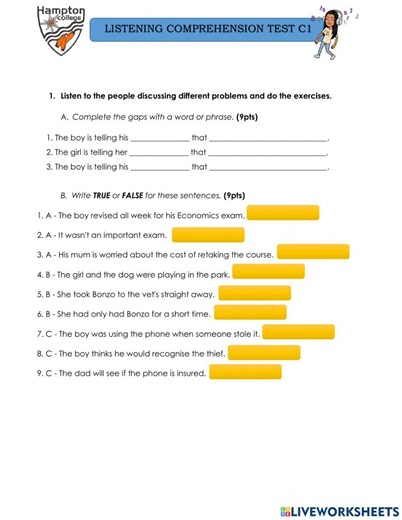 LISTENING TEST LEVEL C1-2 online exercise for