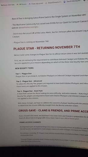 Plague star returns November 7th in Warframe. Best event since you can farm built forma!!! #warframe #warframecommunity