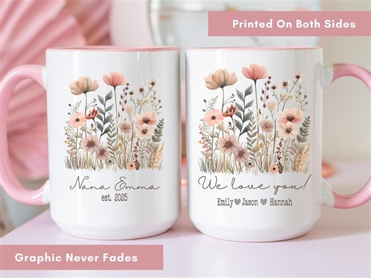 Personalized Grandma Mug With Grandkids’ Names – Custom Floral Coffee Cup, Gift for Nana, Mimi or Granny, Birthday or Mother’s Day Present - Etsy