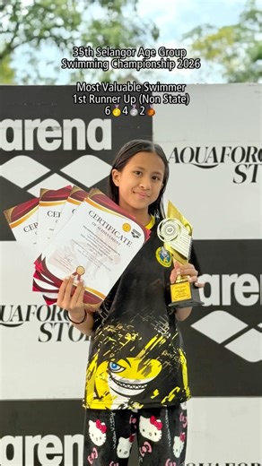 Adwina Anuwi on Instagram: "Most Valuable Swimmer Group 3 Girls - 1st Runner Up 🏆 (Non-State) 35th Selangor Age Group Swimming Championship 2026 50 FL🥇 100 FL🥇 50 FR🥇 100 FR🥇 200 FR 🥇 100 BR 🥇 200 IM🥈 100 BK 🥉 Mixed 4x100 Medley Relay 🥈 Girls 4x100 FR Relay 🥈 Girls 4x100 Medley Relay 🥈 Mixed 4x100 FR Relay 🥉 Maryam, you only started competitive swimming one year ago and look at where you are now, a state swimmer!!! All the early mornings, no holidays, the sweat, the tears, and count