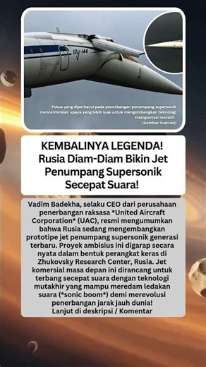 KEMBALINYA LEGENDA! Rusia Diam-Diam Bikin Jet Penumpang Supersonik Secepat Suara!