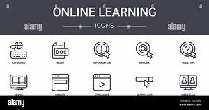 online learning concept line icons set. contains icons usable for web, logo, ui/ux such as word, arroba, ebook, streaming, search bar, video call, que Stock Vector Image & Art - Alamy