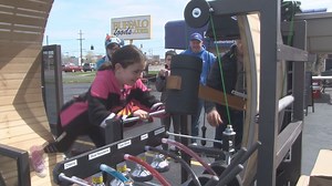 Giant, man-powered snow cone machine in Buffalo