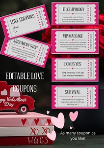 Editable Love Coupons | Printable Romantic Gift | Personalized Gift for Him or Her | Canva Coupon Template| Memorable Coupons | Any Occasion - Etsy