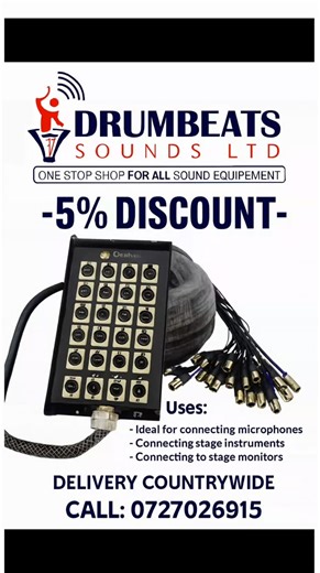 Upgrade your sound setup with the trusted PEARL stage box — now at 5% OFF! Perfect for live events, studios, and worship spaces. ✅ 20 XLR Inputs | ✅ 4 Outputs | ✅ Heavy-duty cable 📦 Delivery countrywide | 📞 Call: 0727026915 DRUMBEATS SOUNDS LTD – Your one-stop shop for all sound equipment. - DrumbeatsSoundsLtd #SoundEquipment #StageBox #PearlAudio #LiveSoundSetup AudioSnake #XLRConnections #StudioGear #ChurchSound #EventTech SoundProfessionals #KenyaEvents #ProAudioKenya #SoundDiscount #Delive