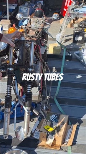 Removing rust from motorcycle fork tubes before disassembly #motorcycle #restoration #diy
