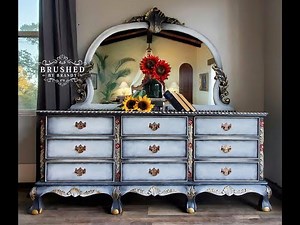 Doing a dry brush blending technique with chalk paint on vintage furniture