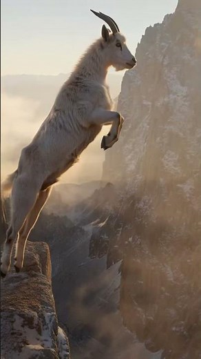 Rocky Mountain Goat's INSANE Leap Between Cliffs! 🐐🔥#RockyMountainGoat #Wildlife #NatureVideo