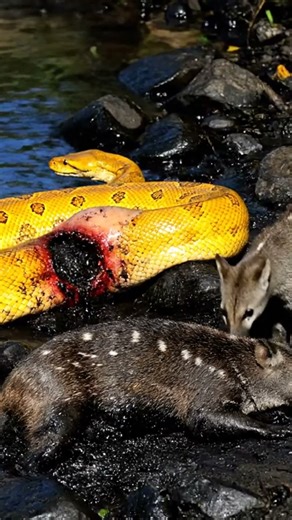 ⚠️ SHOCKING: GIANT Yellow Snake FATALLY WOUNDED! ULTIMATE Jungle Mystery! #snake #shorts