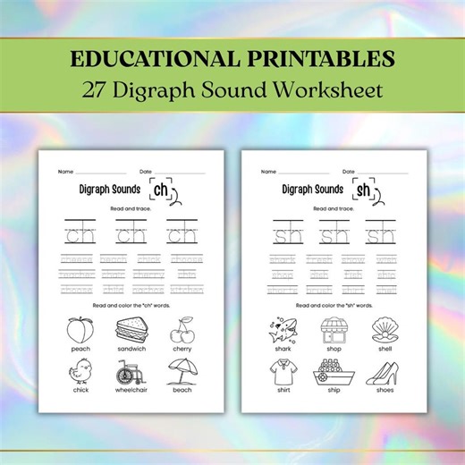 27 Digraph Worksheets, Phonics Practice, Printable Learning Worksheets (digital Download) A4/US Letter - Etsy