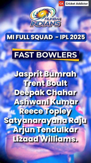 MI Full Squad IPL 2025: Complete List of Mumbai Indians Players | MI Team 2025 | Cricket Addictor