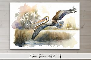 Watercolor, Pelican, Coastal Art, Bayou, Louisiana Wall Art, Coastal Farmhouse, Nature, Bird Art, Museum Quality Print or Canvas - Etsy