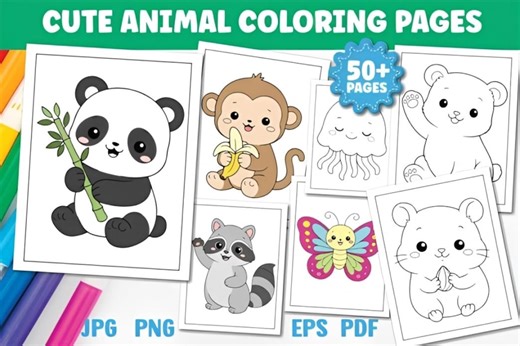 52 Cute Animals Coloring Pages for Kids - Printable Digital Instant Download - Etsy