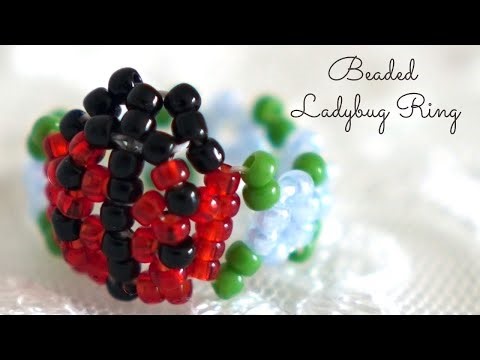 Beaded Jewelry Making｜Beaded Ladybug Ring｜Bead Weaving Tutorial ビーズステッチ ビーズアクセサリー てんとう虫と花のビーズリング 作り方