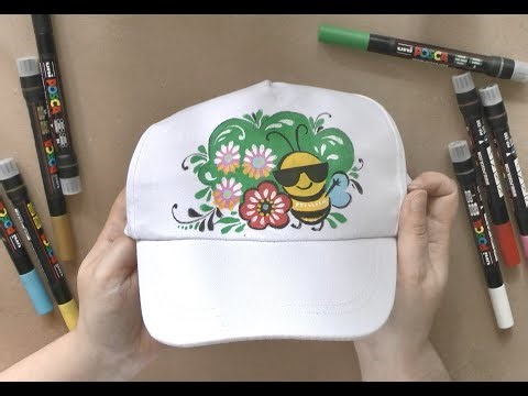 DIY: Decorate a baseball cap, draw a cheerful bee with flowers with acrylic markers