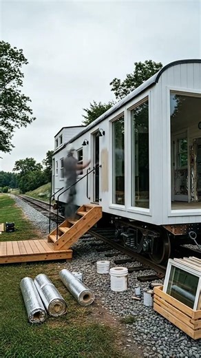 Abandoned Train Car to Stunning Tiny Home 🚂🏡 #hometransformation #houseinteriors