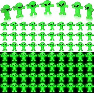 50 Pcs 50 Pcs Mini Alien Figures Glow in The Dark Space Ship Tiny Little Small Alien Figurine for Prank Rubber Toys Bulk Gift Space Party Favors Hide and Seek Christmas Stocking Stuffer