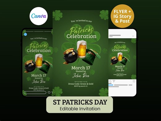 St Patrick's Day Party Invitation Template, Editable Canva Flyer (instant Download) - Etsy