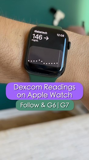Justin | Diabetech on Instagram: "Apple Watch can display Dexcom G6, G7, and Follow numbers! Here’s how to view numbers and customize your watch face: - Download G6, G7, or Follow app on iPhone - Apps automatically upload to watch - Hold down on watch face, click edit - Tap on complication and scroll to desired app - Tap app, close out of edit - Tap on complication to go full screen. - Tap full screen app to edit time range view And that’s it! Follow for more diabetes tech and management tips 💪