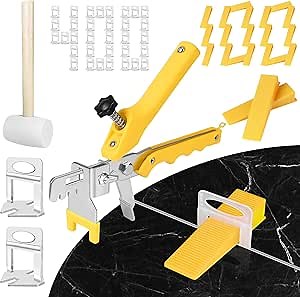 Tile Leveling System 1/16 Inch with Tile Plier and Rubber Hammer - 400Pcs Tile Spacers Leveling Clips and 100Pcs Reusable Wedges Tile Tools for Floor Wall Ceramic Tile Stone Installation - Yellow - Amazon.com