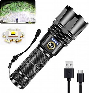LED Flashlight with High Lumens, Super Bright Tactical Flashlight, High Powered Handheld Flashlight with 5 Modes for Emergency Camping Fishing Hiking, IPX67 Waterproof, Zoomable, Black